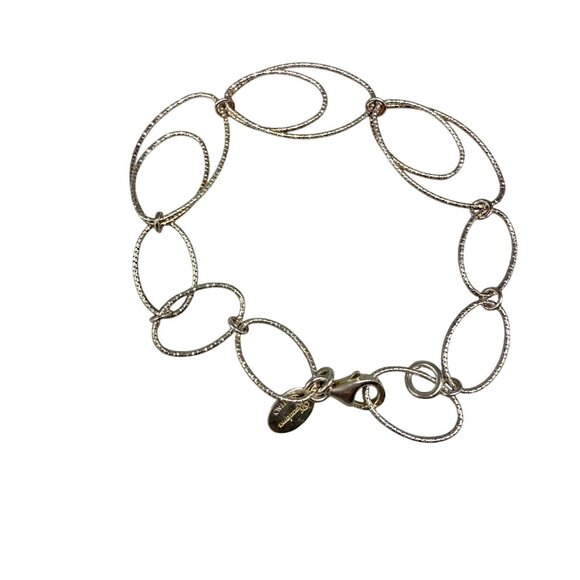 Dyadema 925 Sterling Silver Textured Oval Link Chain Bangle Bracelet Italy - Picture 1 of 3